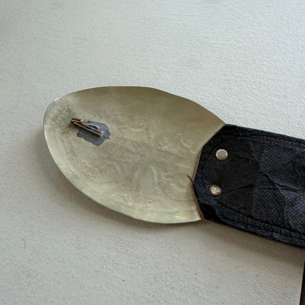 Vintage 1980s Black Genuine Leather Moroccan Concho Waist Belt Wide Silver Tone - Picture 5 of 15